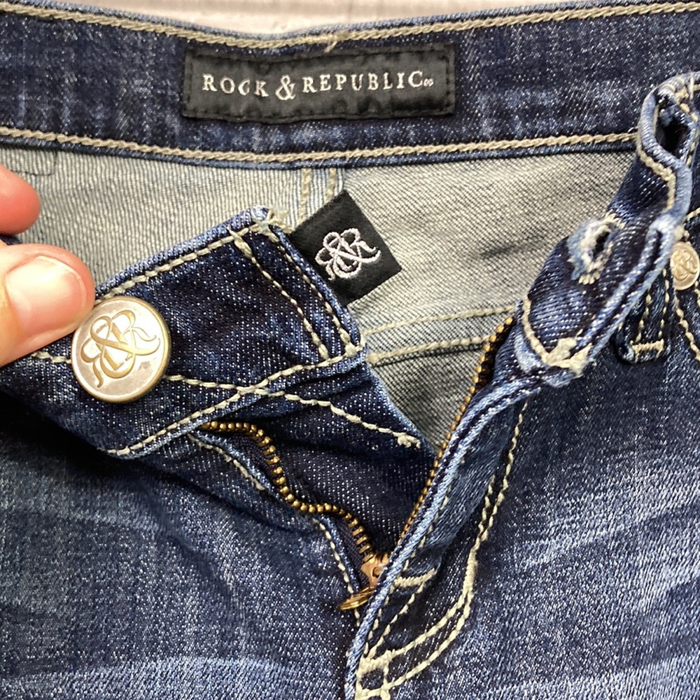 Rock & Republic Blue Kasandra Bling Pocket Jeans Women's Size 2 - Picture 9 of 16
